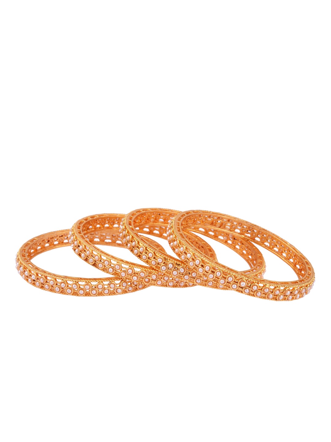 

FEMMIBELLA Pack Of 4 Gold-Plated Gold-Toned Pearl Studded Bangle