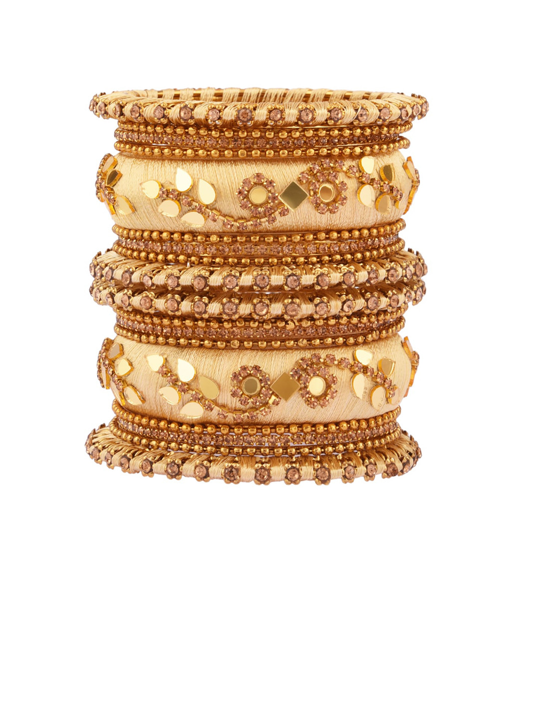 

FEMMIBELLA Antique Gold Plated Silk Thread Mirror Chuda Bangle Set