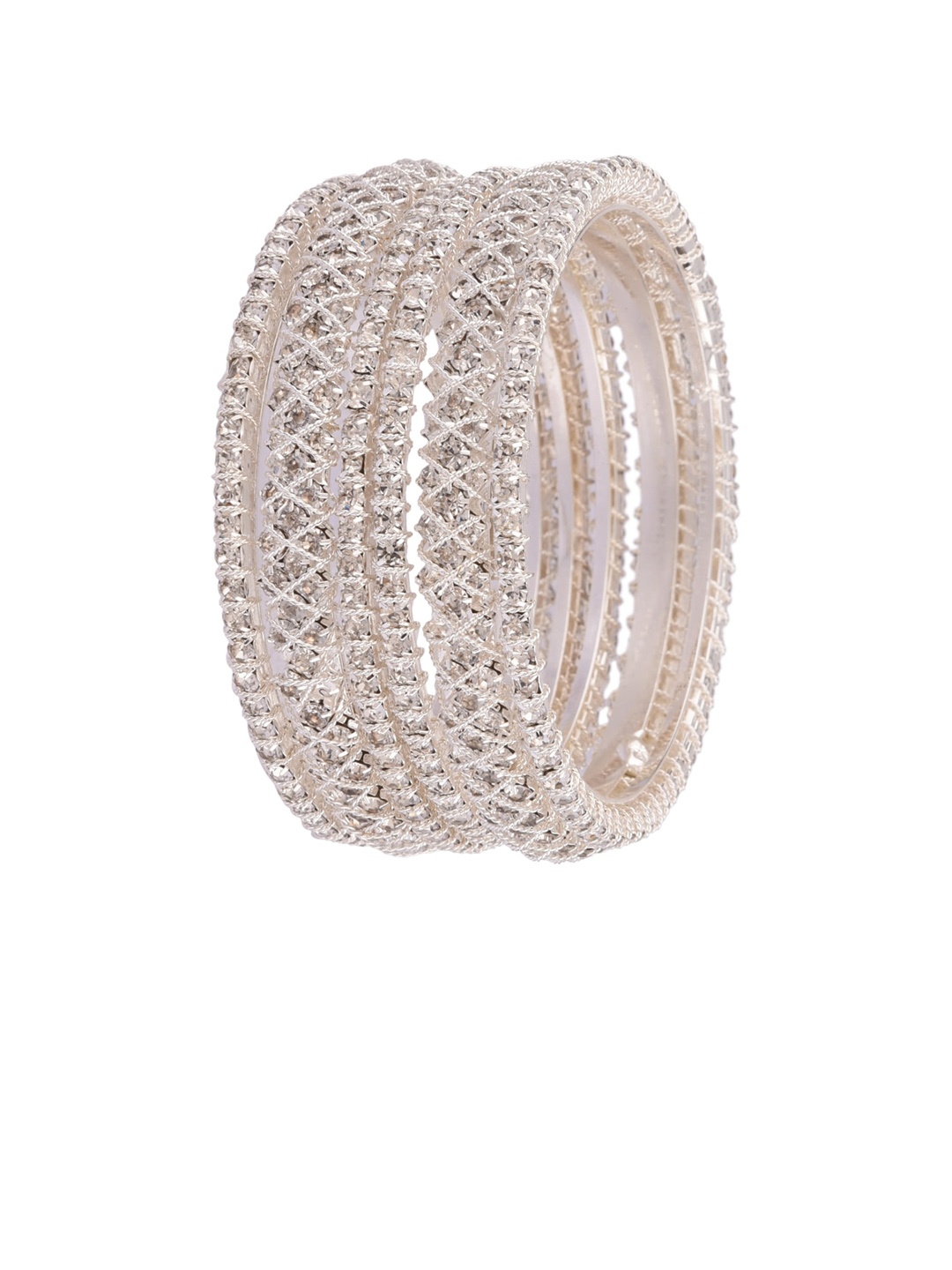 

FEMMIBELLA Set Of 6 Silver Plated & White CZ-Studded Bangles