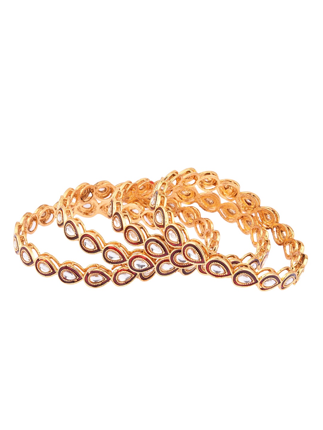

FEMMIBELLA Set of 4 Gold-Plated White & Maroon Meenakari Kundan-Studded Bangles