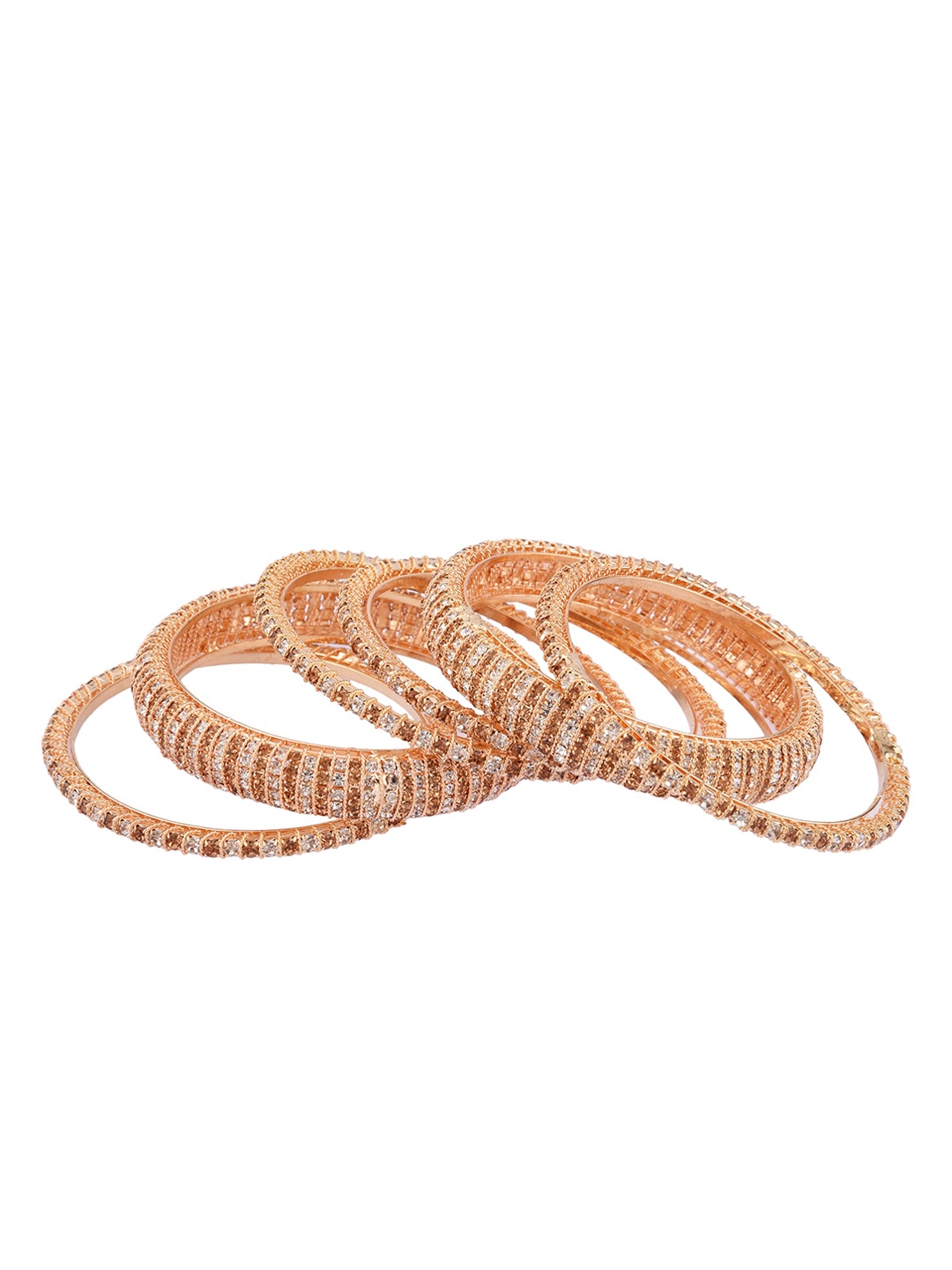 

FEMMIBELLA Set Of 6 Gold-Plated 18K CZ Studded Bangles