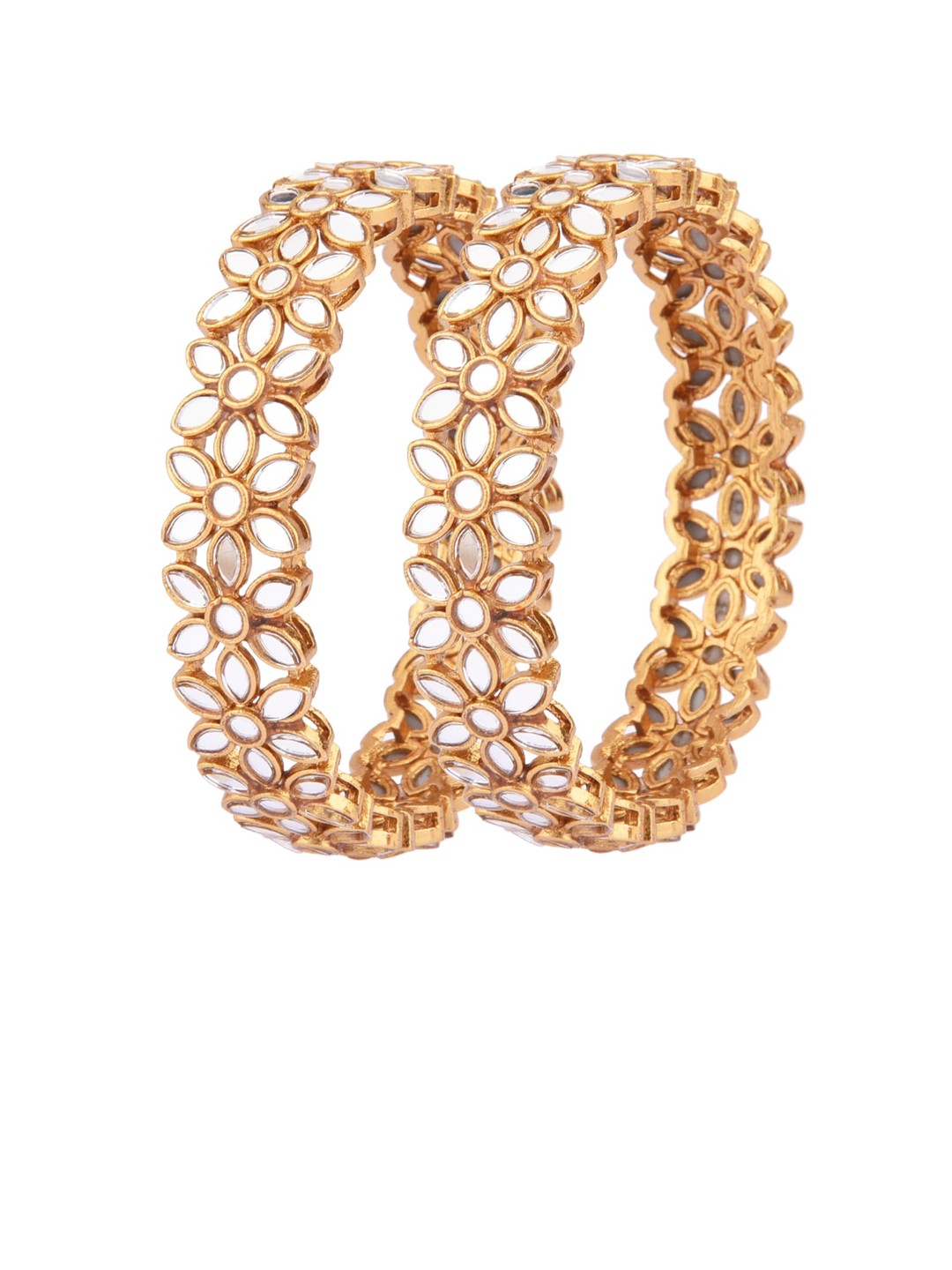 

FEMMIBELLA Set of 2 Gold-Plated Floral Mirror Kada Bangle