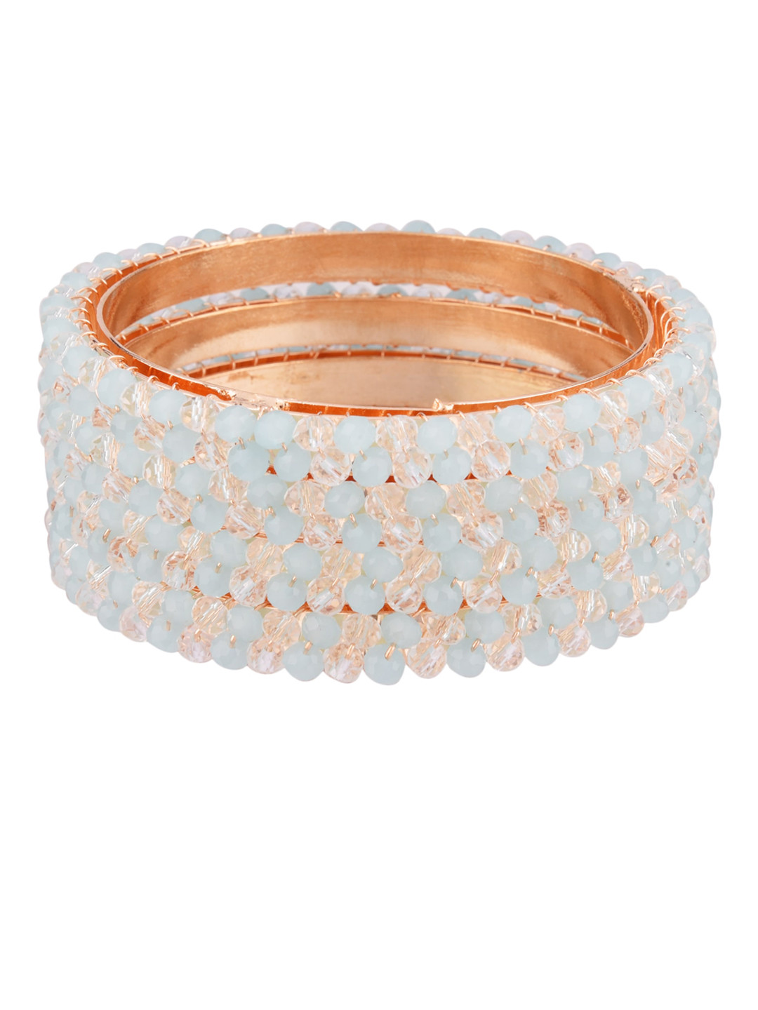 

FEMMIBELLA Set Of 4 Gold-Plated White & Blue Crystal-Studded Bangles
