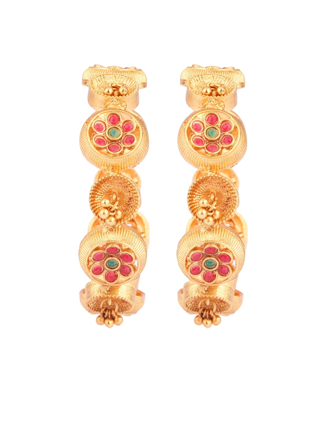 

FEMMIBELLA Set Of 2 Gold-Plated & Red Studded Bangles