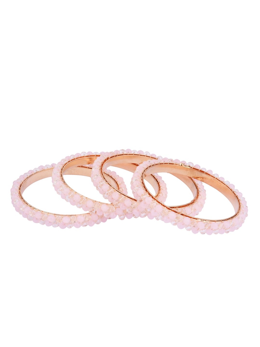 

FEMMIBELLA Set Of 4 Gold-Plated & Pink Crystal-Studded Bangles