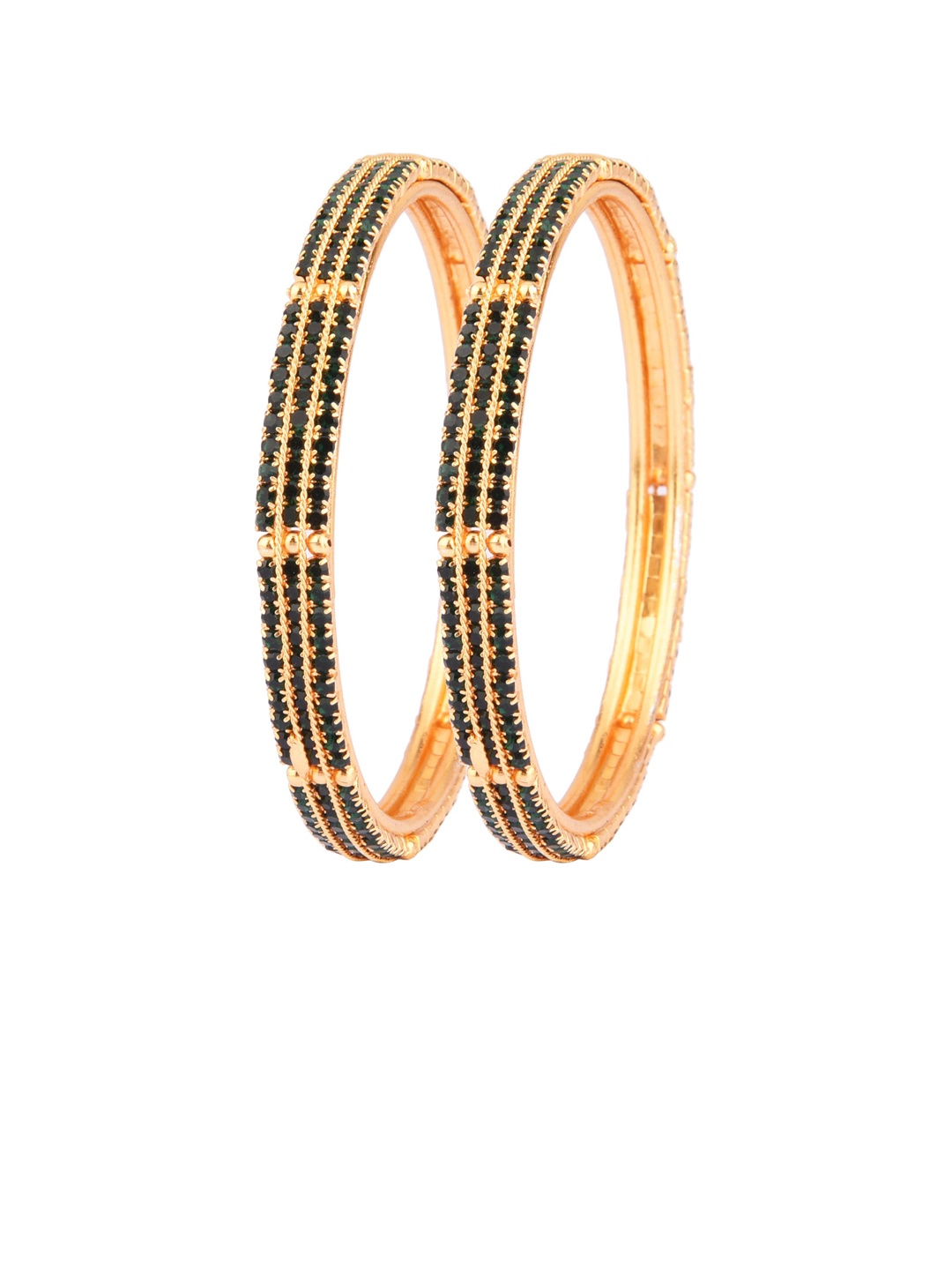 

FEMMIBELLA Set Of 2 Gold-Plated Green CZ Stone-Studded Bangles