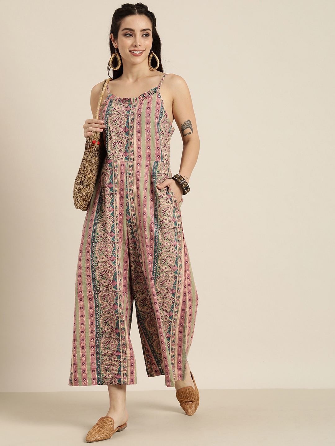 

Taavi Sanganeri Printed Pure Cotton Ethnic Jumpsuit, Olive