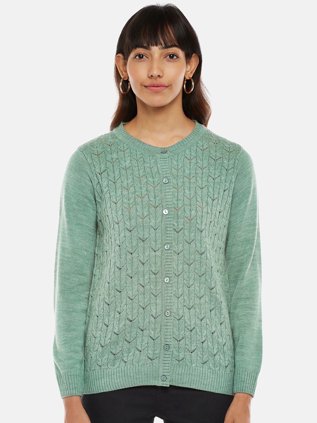 

Honey by Pantaloons Women Green round neck Cardigan sweater