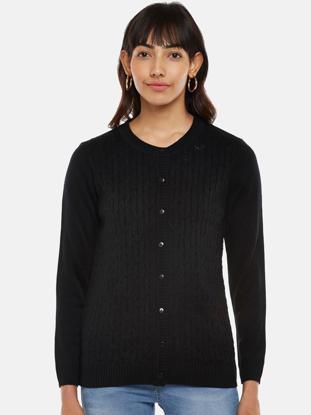 

Honey by Pantaloons Women Black Cable Knit Cardigan