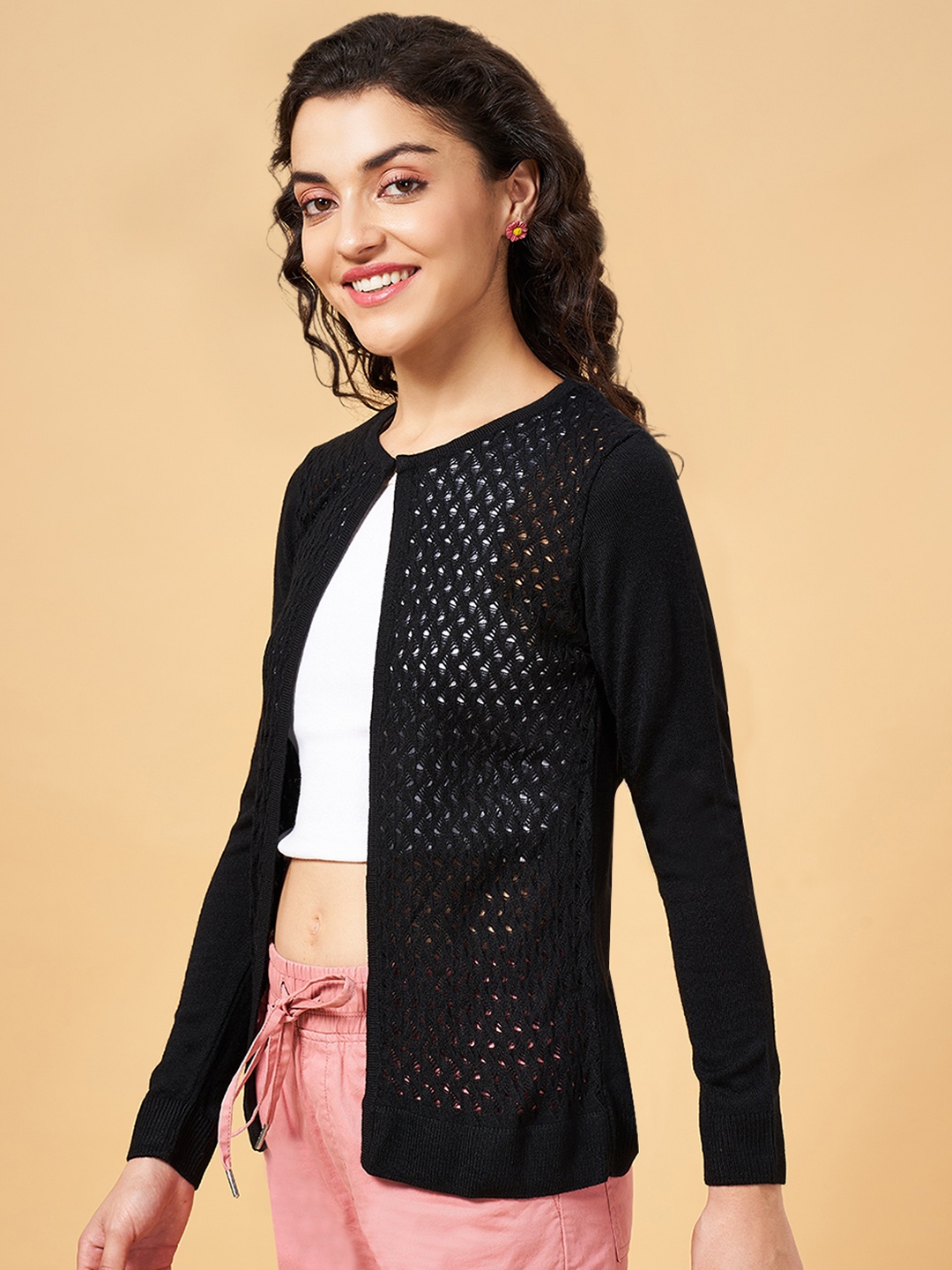 

Honey by Pantaloons Women Black Front open Sweater
