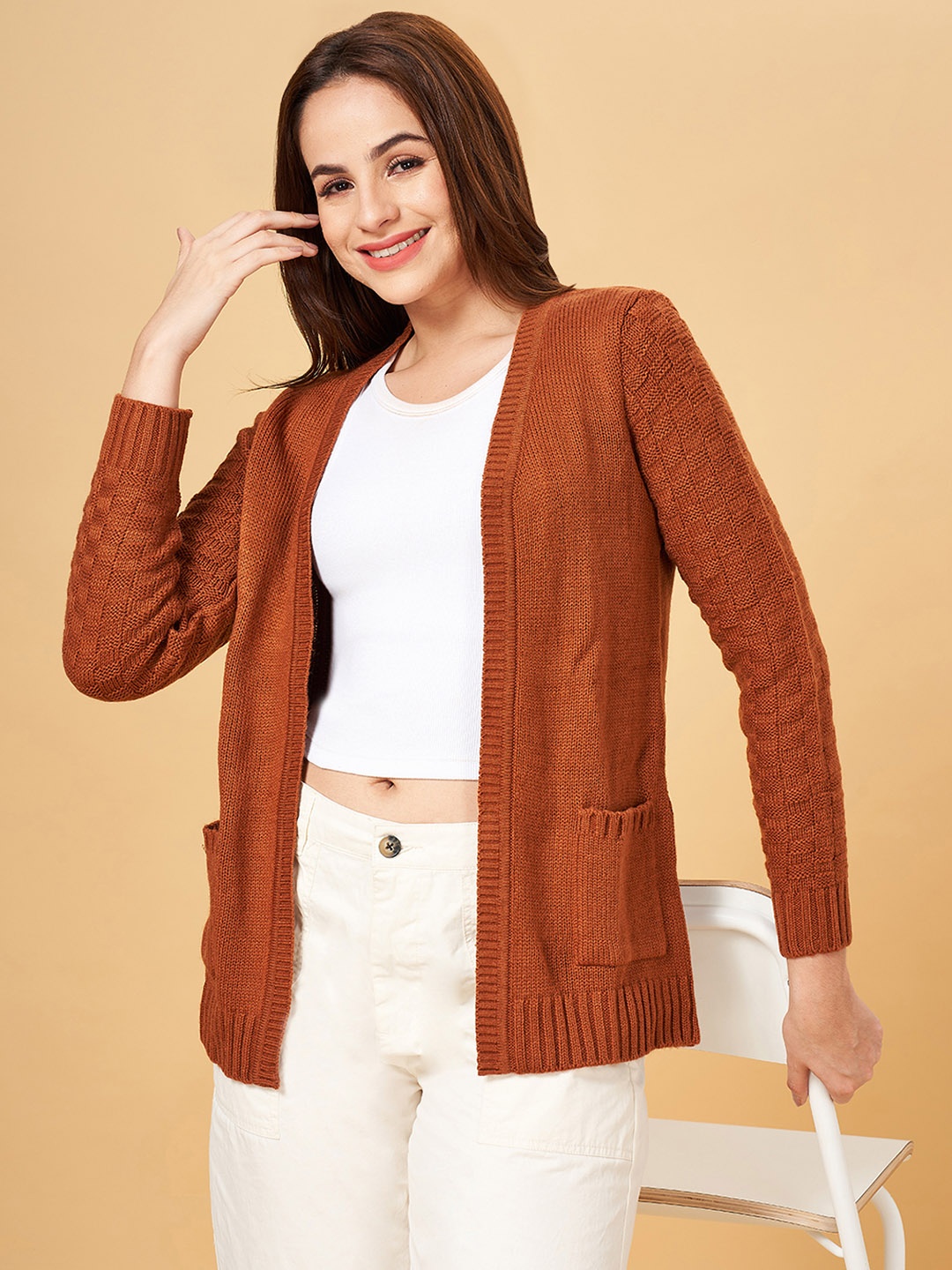 

Honey by Pantaloons Women Tan Ribbed Sweater