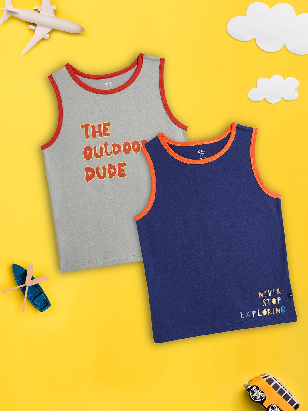 

XY Life Kids-Boys Pack Of 2 Playmate Combed Cotton Outer Vests, Blue