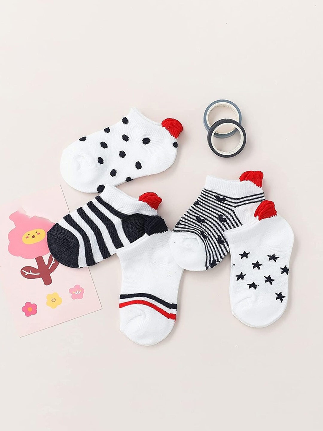 

YOUSTYLO Infants Pack Of 5 Patterned Ankle-Length Socks, White