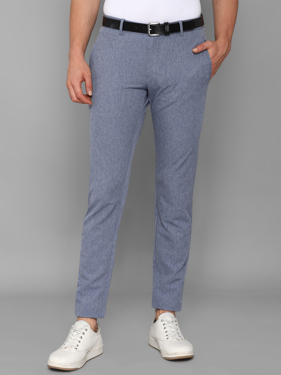 

Allen Solly Men Blue Textured Mid Rise Slim Fit Trousers