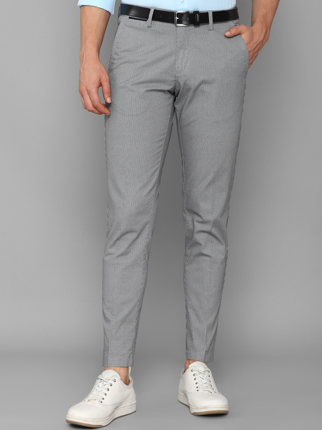 

Allen Solly Men Grey Textured Slim Fit Trousers