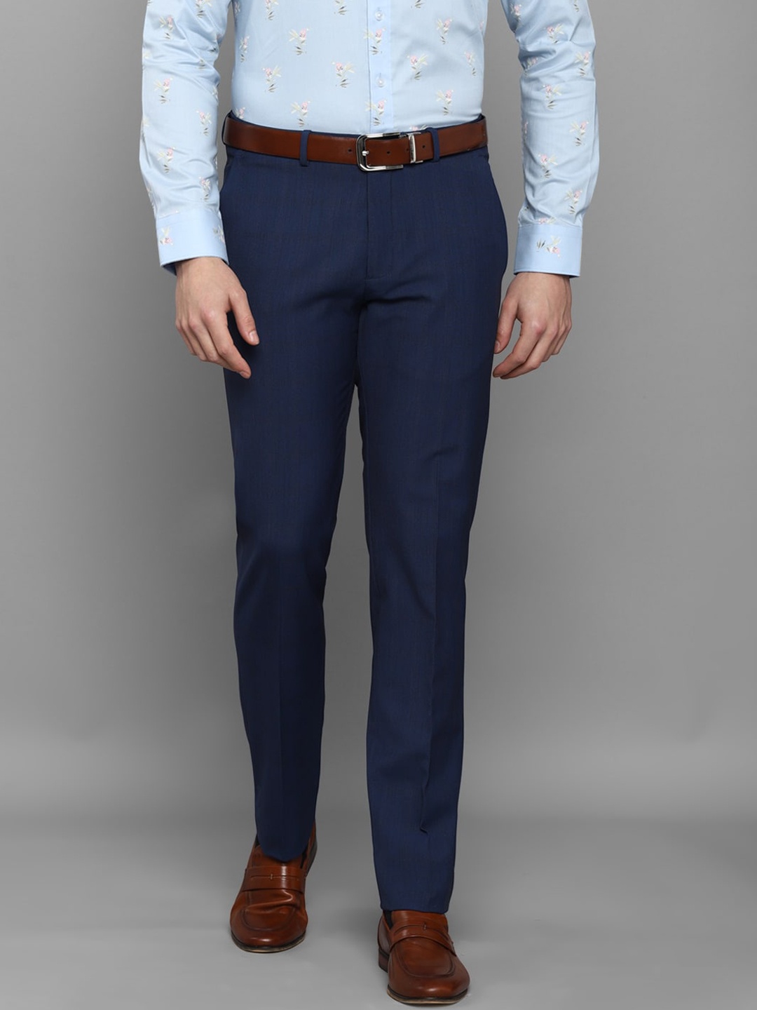 

Louis Philippe Men Navy Blue Checked Slim Fit Trousers
