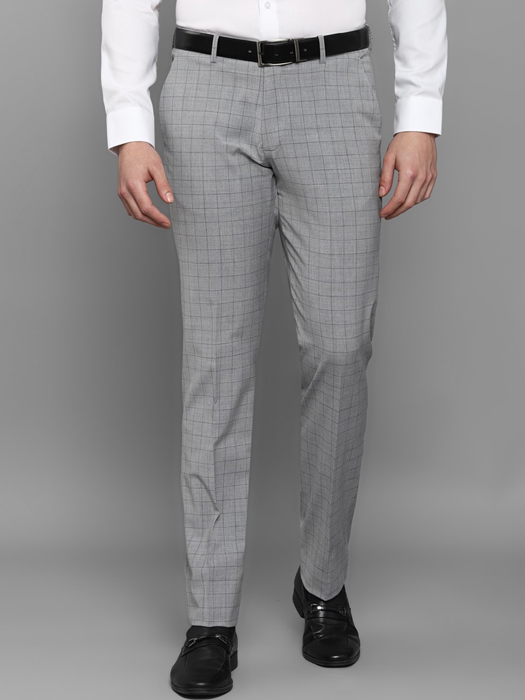 

Louis Philippe Men Grey Checked Trousers