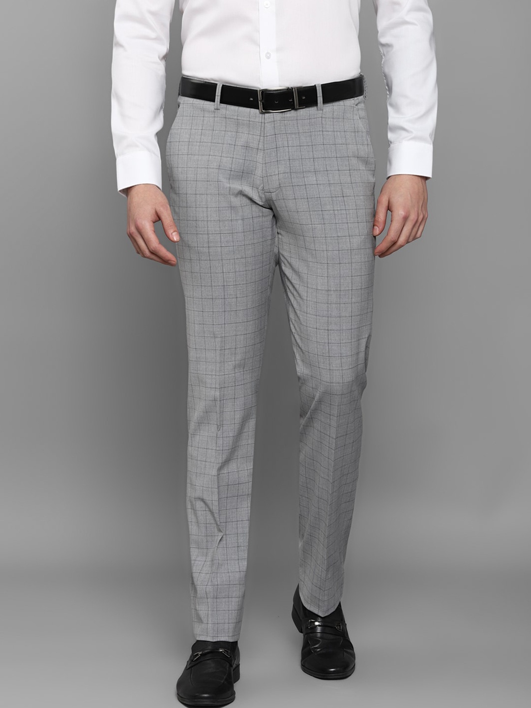 

Louis Philippe Men Grey Checked Trousers