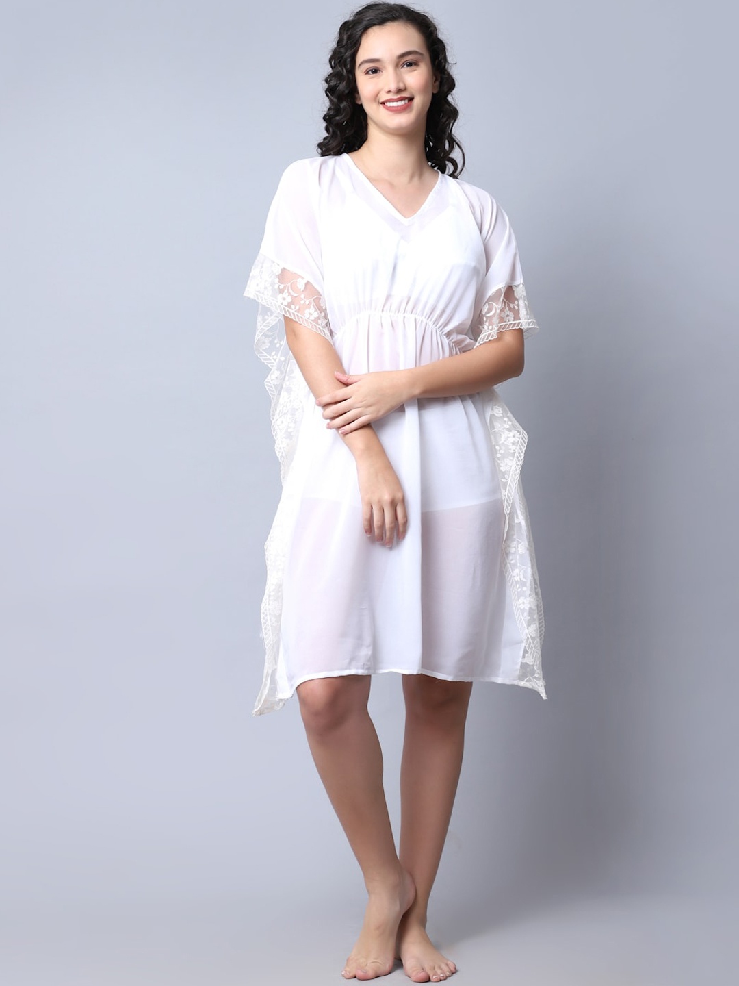 

EROTISSCH Women White Solid Swimwear Cover Up Dress