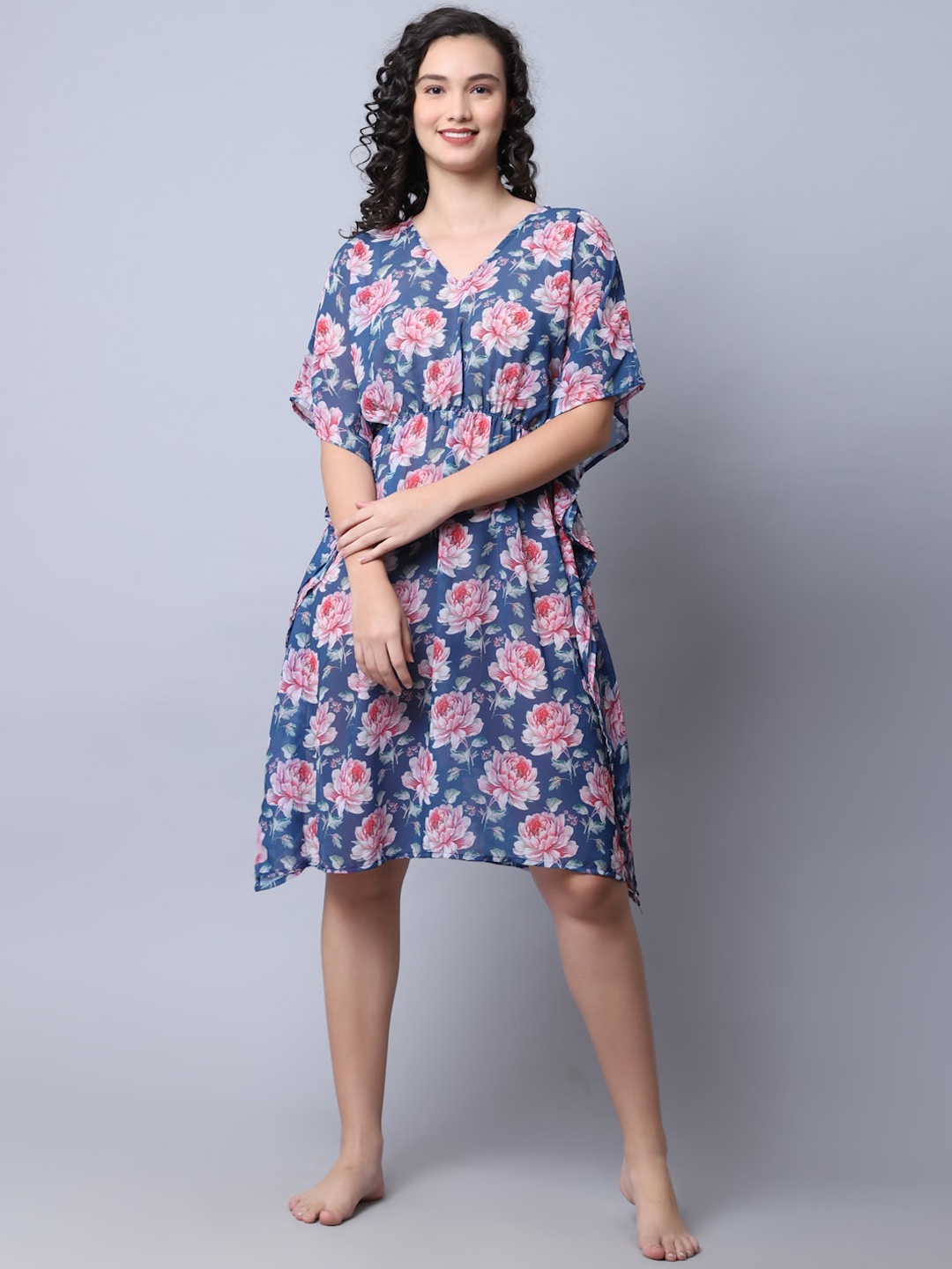 

EROTISSCH Women Blue & Pink Printed Beachwear Cover-up Kaftan