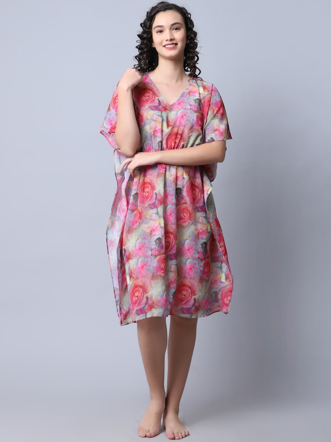 

EROTISSCH Women Pink Printed Beachwear Cover-up Kaftan Dress