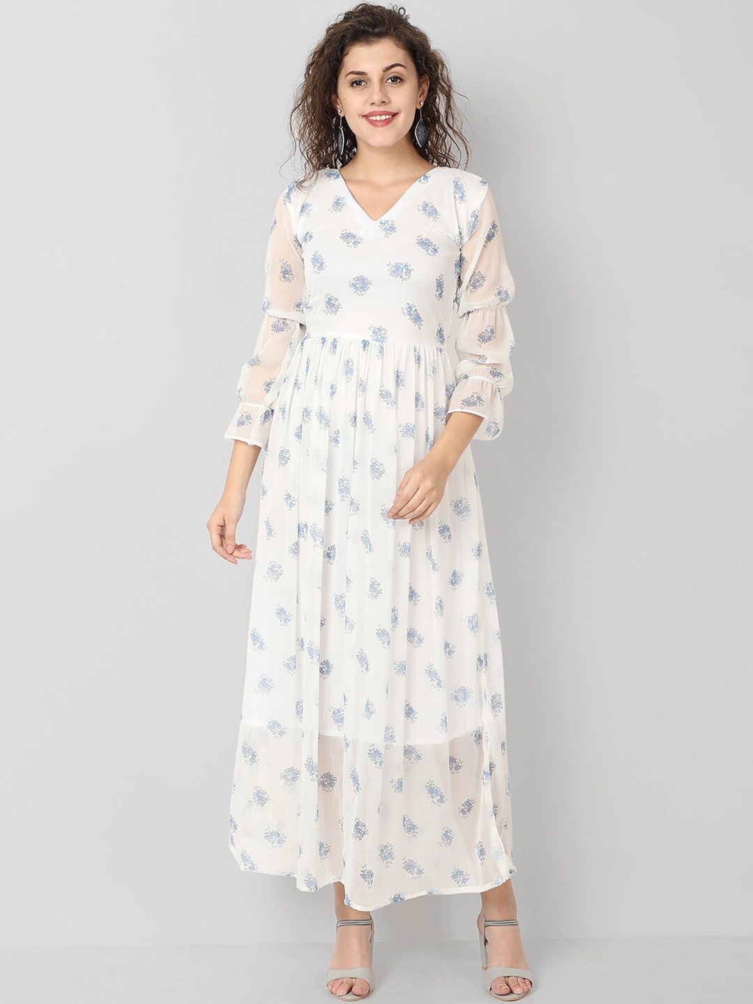 

ISAM White Floral Chiffon Maxi Dress