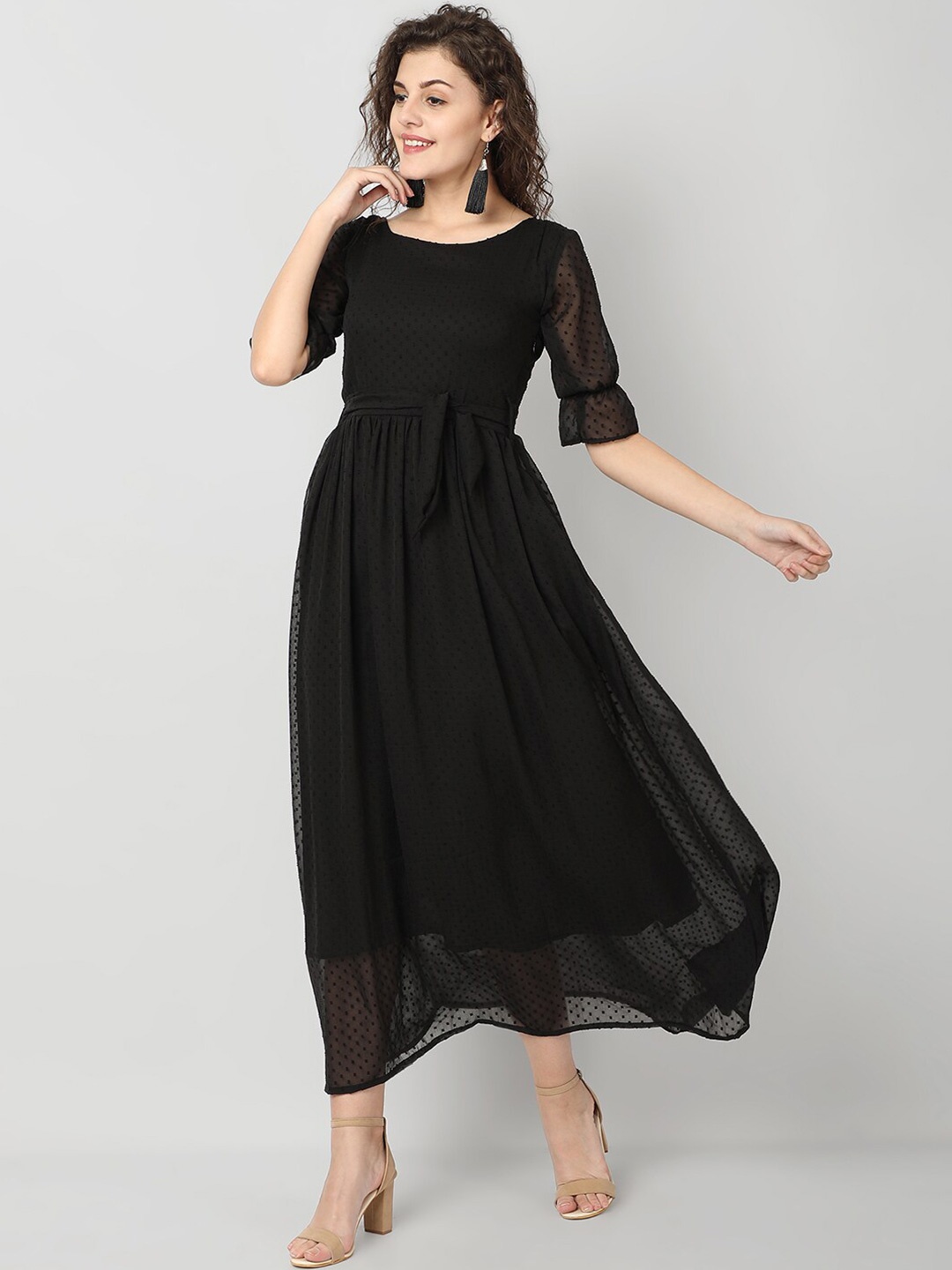 

ISAM Black Fit & Flare Maxi Dress