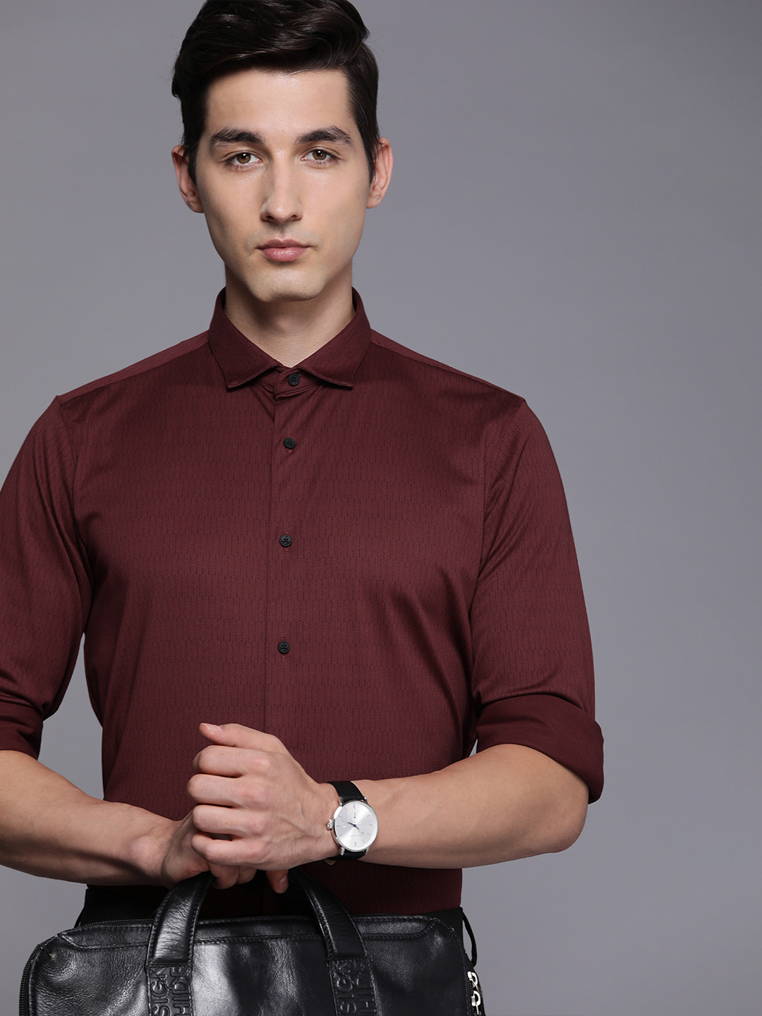 

Louis Philippe Ath.Work Men Maroon Geometric Design Slim Fit Semiformal Shirt