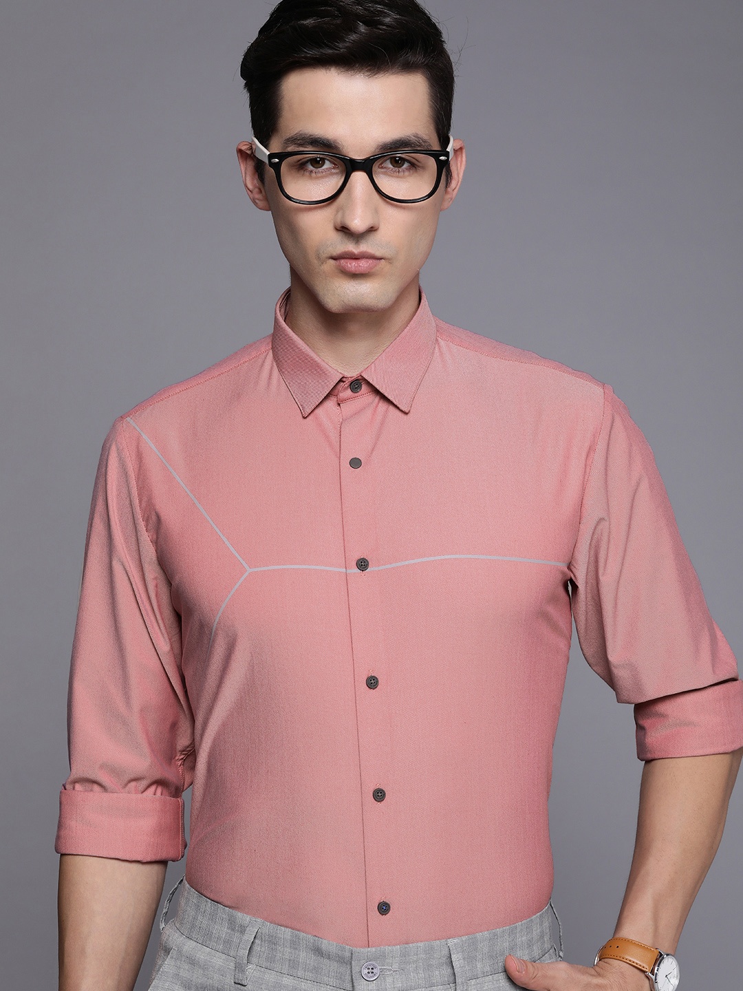 

Louis Philippe Ath Work Men Rose Super Slim Fit Striped Semiformal Shirt