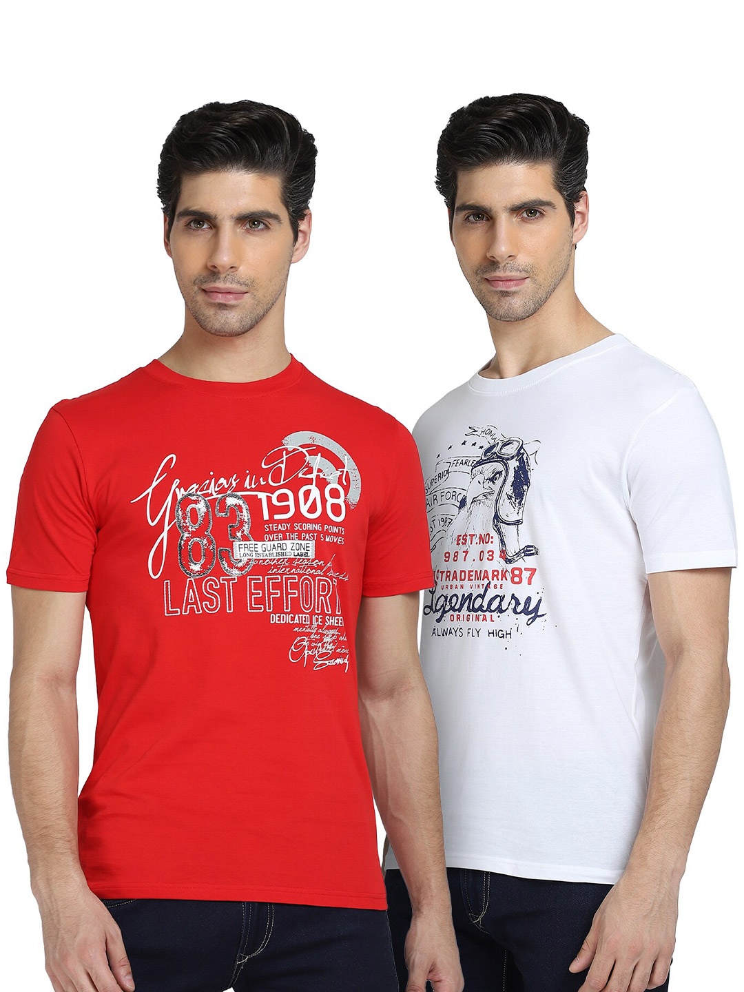 

DYCA Men Pack of 2 Red & White Printed Cotton T-shirts