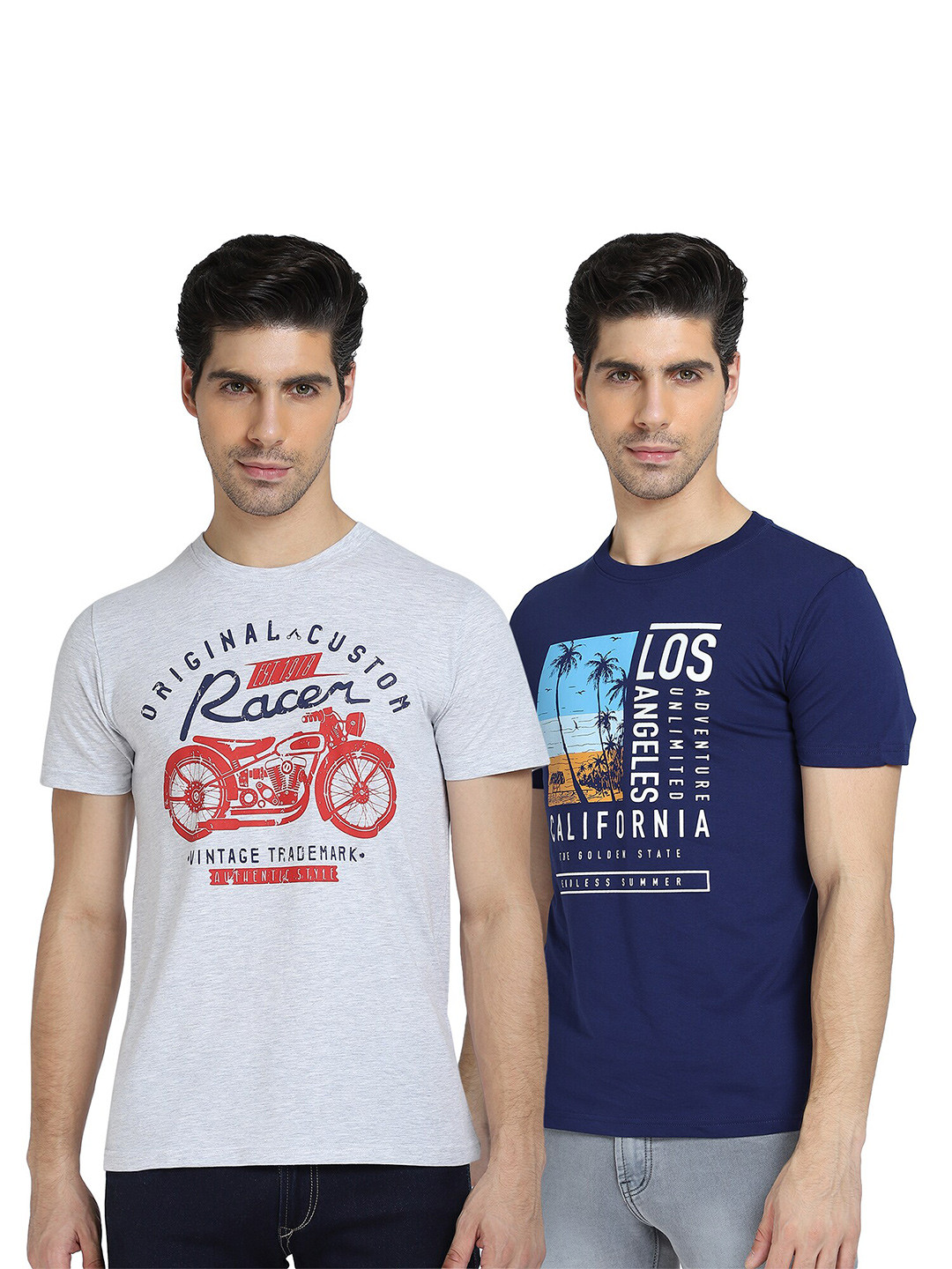 

DYCA Men Grey & Blue 2 Printed T-shirt