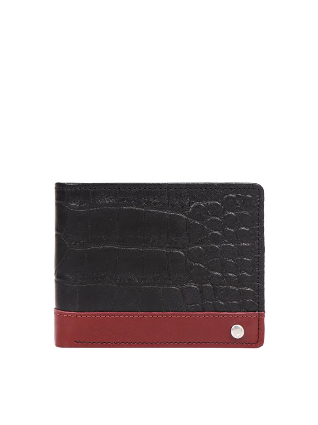 

Hidesign Men Black & Brown Textured Leather Two Fold Wallet