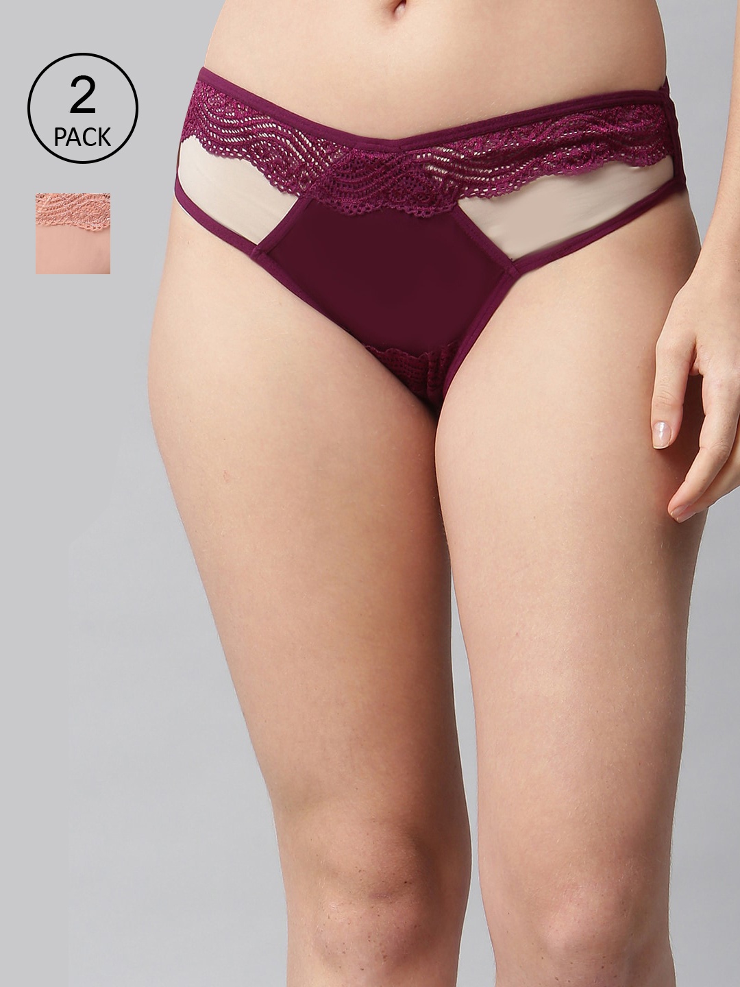 

CUKOO Women Pack Of 2 Solid Hipster Briefs, Burgundy