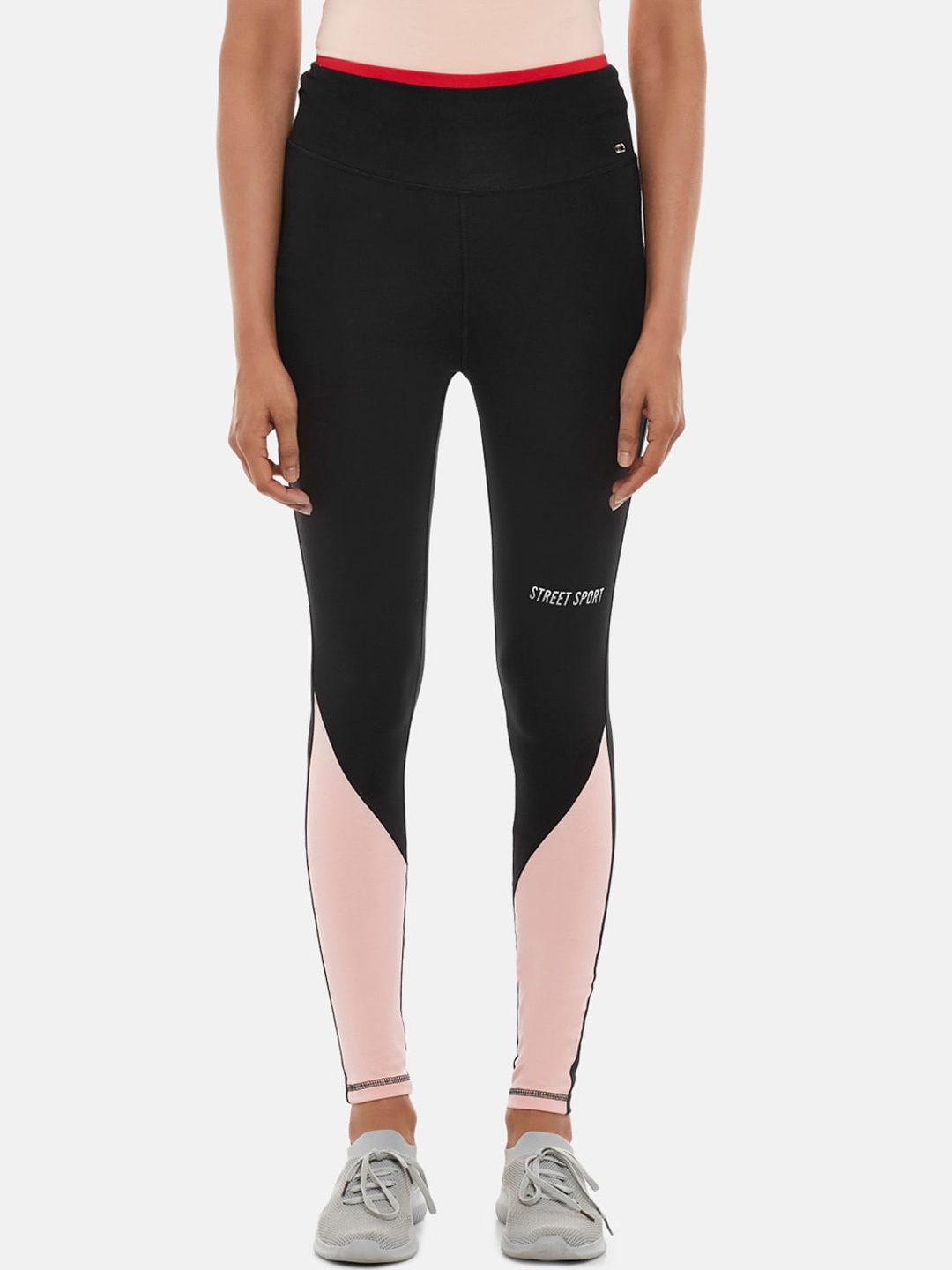 

Ajile by Pantaloons Women Black & Pink Color-Blocked Ankle-Length Tights