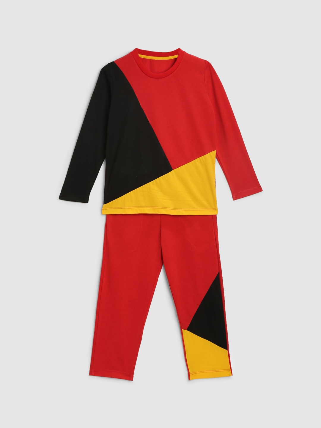 

KIDSCRAFT Boys Red & Yellow Colourblocked Night suit