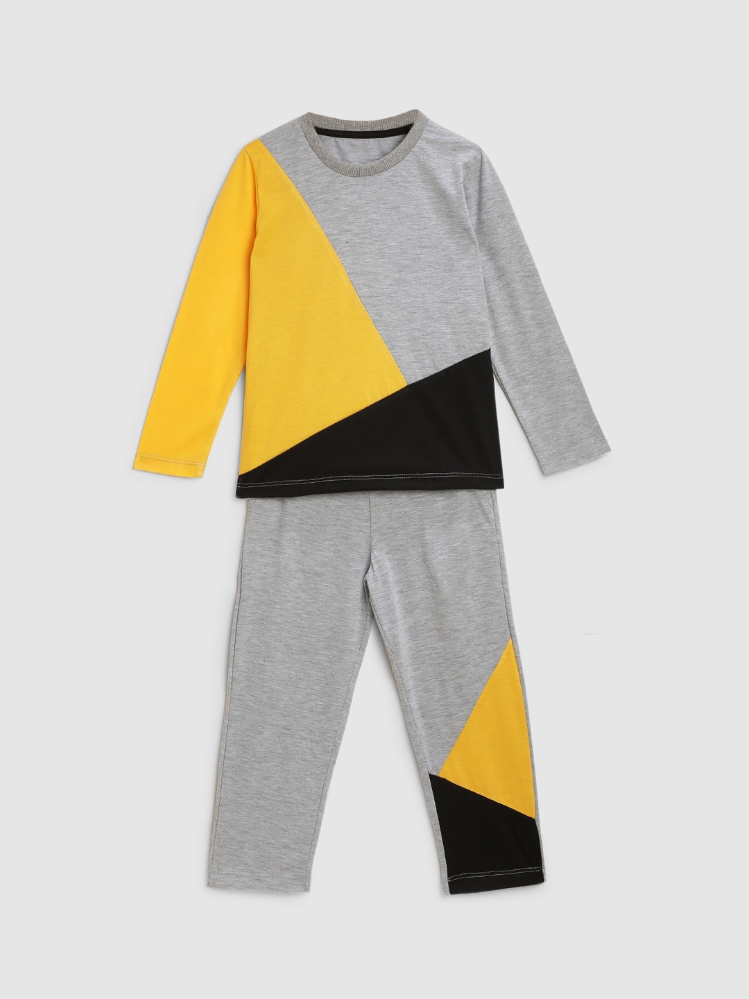 

KIDSCRAFT Boys Grey & Yellow Colourblocked Night suit