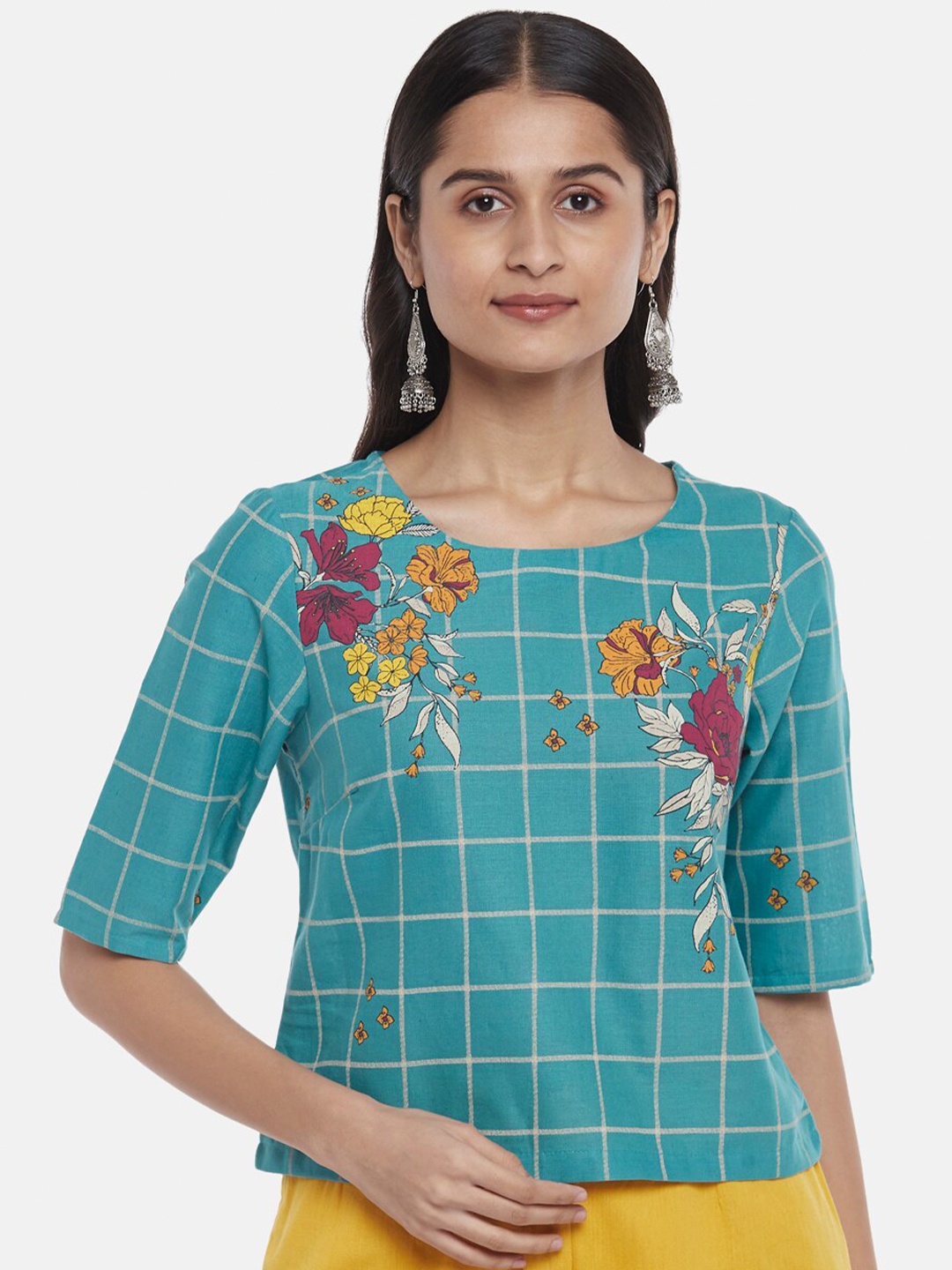 

AKKRITI BY PANTALOONS Blue Checked Top