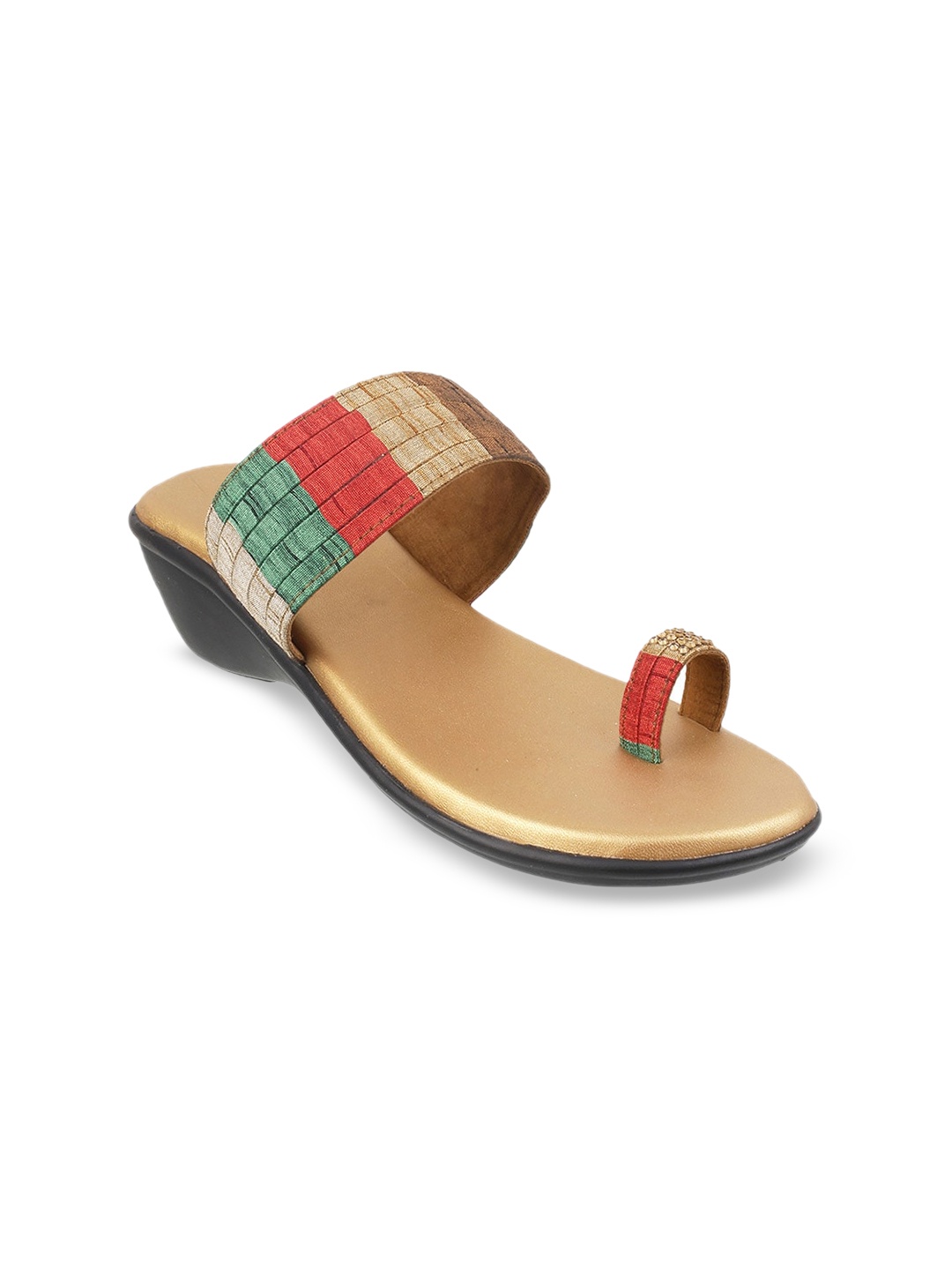 

WALKWAY by Metro Gold-Toned Striped Block Sandals
