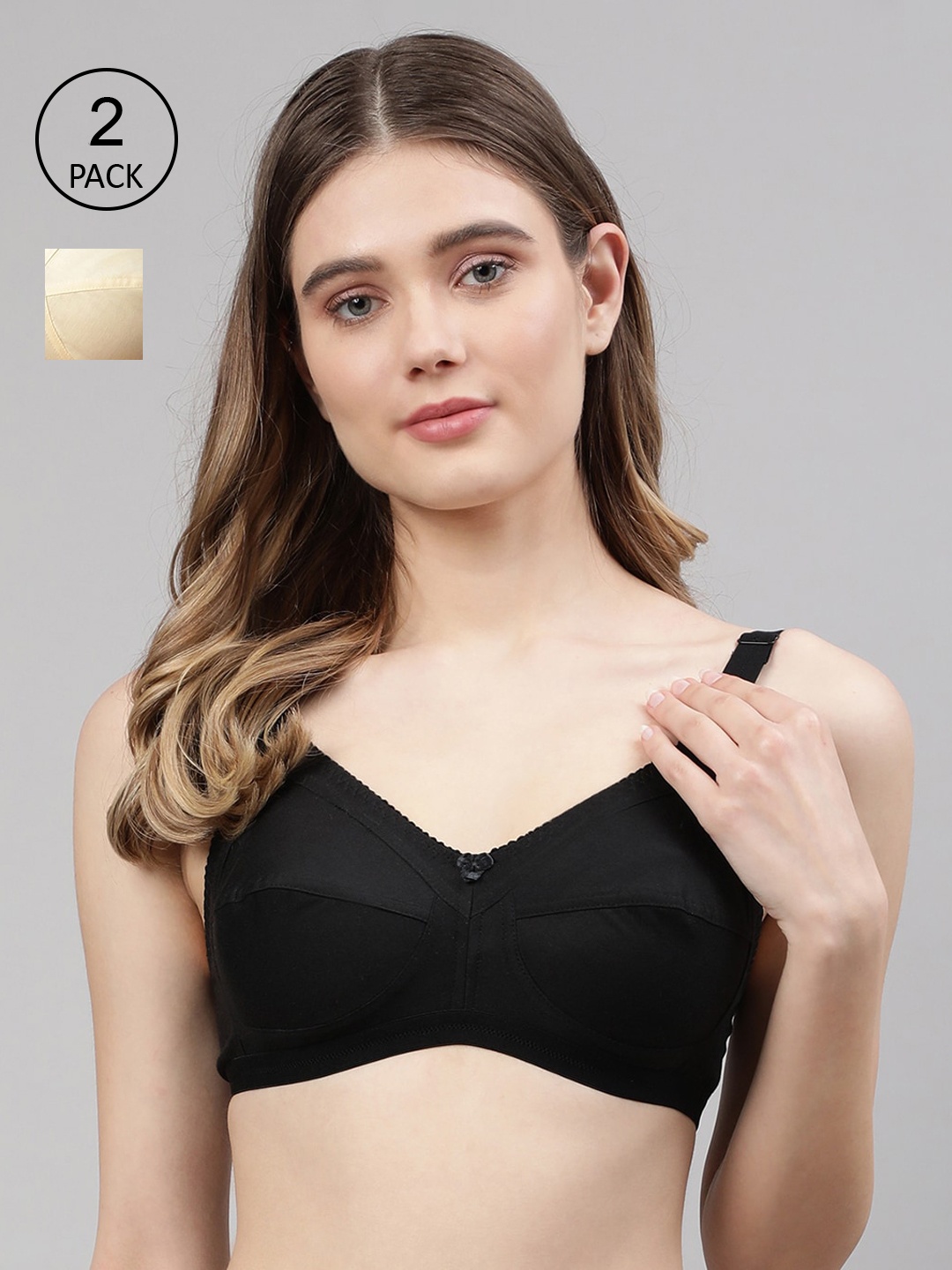 

CUKOO Pack of 2 Black & Cream-Coloured Bra