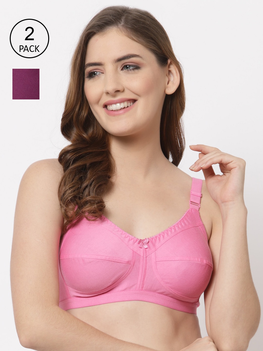 

CUKOO Pink & Purple Pack Of 2 Pure cotton Non Padded Everyday Bra