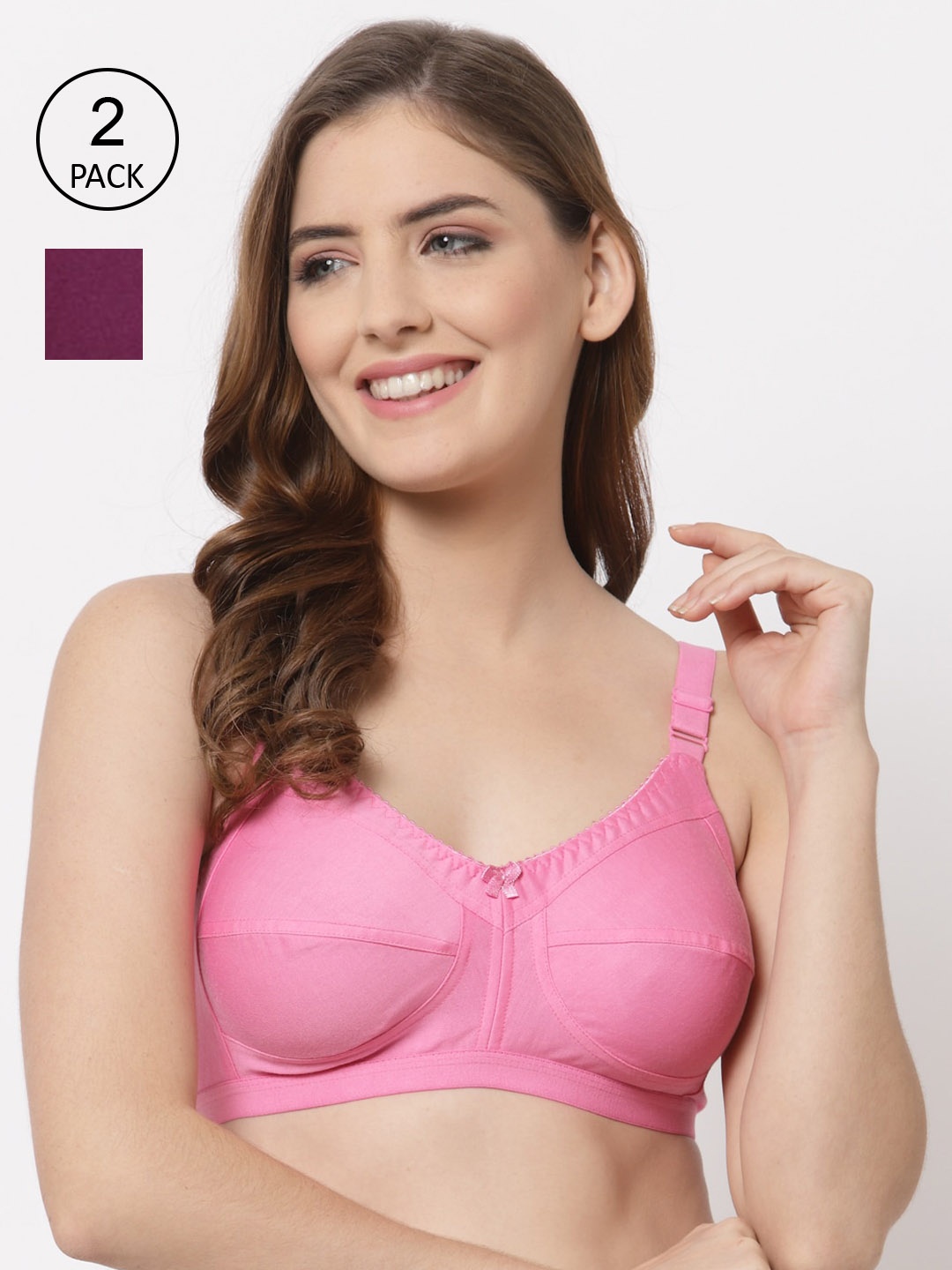 

CUKOO Pink & Purple Pack Of 2 Pure cotton Non Padded Everyday Bra BP21-055-Pink