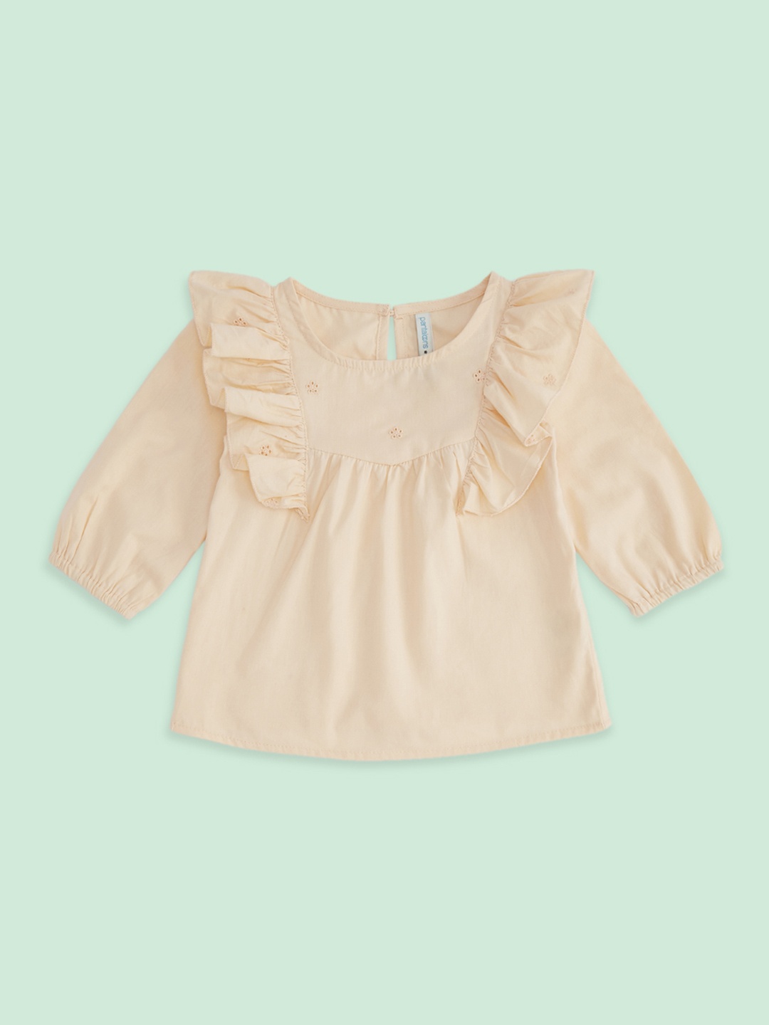 

Pantaloons Baby Girls Peach-Coloured Solid Cotton A-line Top