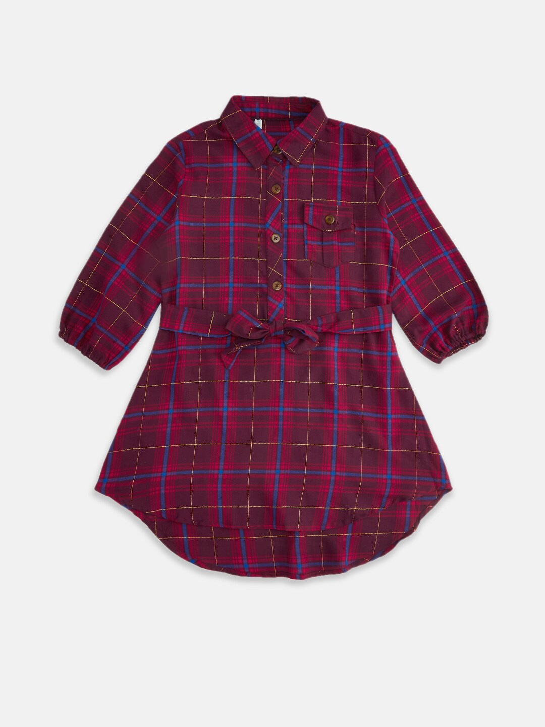 

Pantaloons Junior Maroon Checked Shirt Style Longline Top