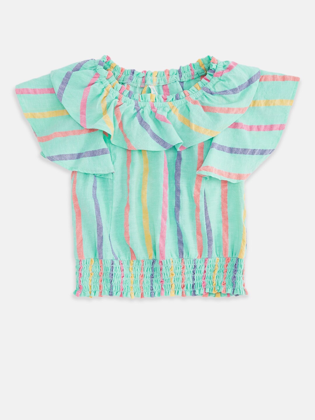 

Pantaloons Junior Green Striped Blouson Top