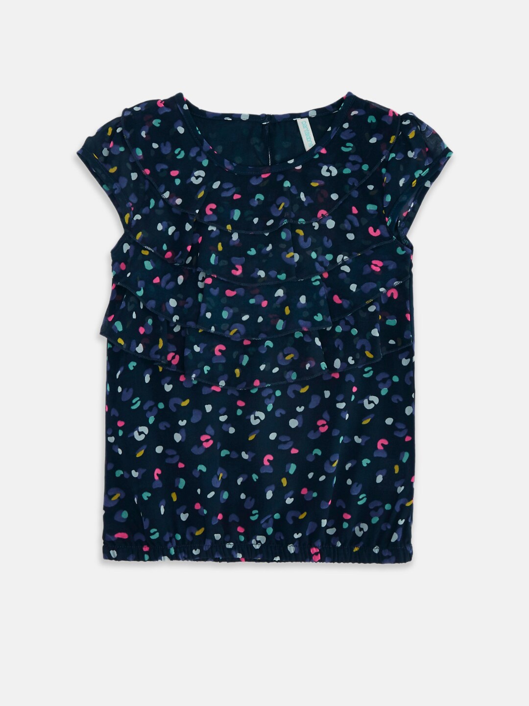 

Pantaloons Junior Girls Navy Blue Printed Cotton Knitted Top