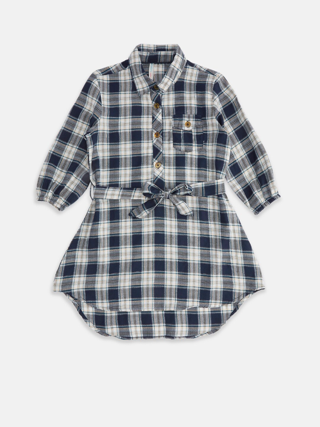 

Pantaloons Junior Navy Blue & White Checked Cotton Shirt Style Top