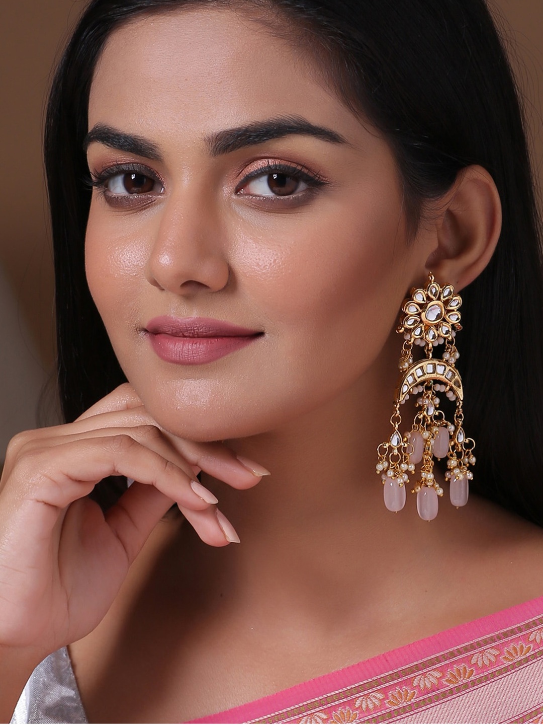 

Shoshaa Gold-Toned & Pink Contemporary Drop Earrings