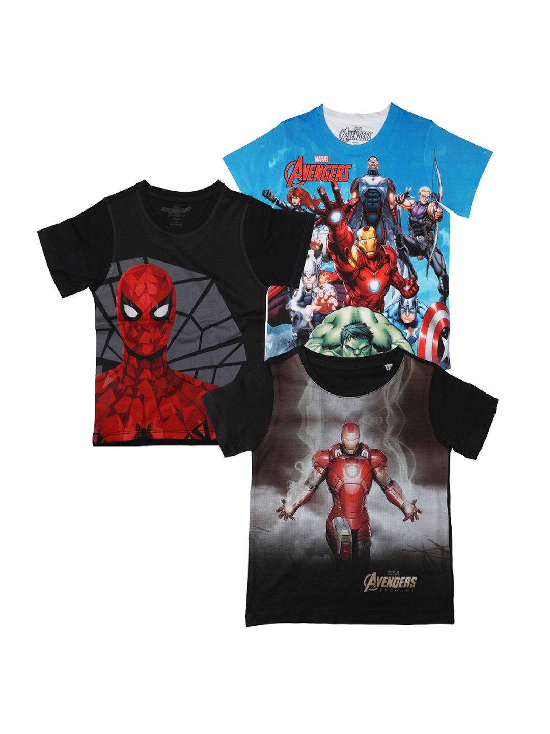 

Marvel by Wear Your Mind Boys Black & Blue Pack Of 3 Printed T-shirt