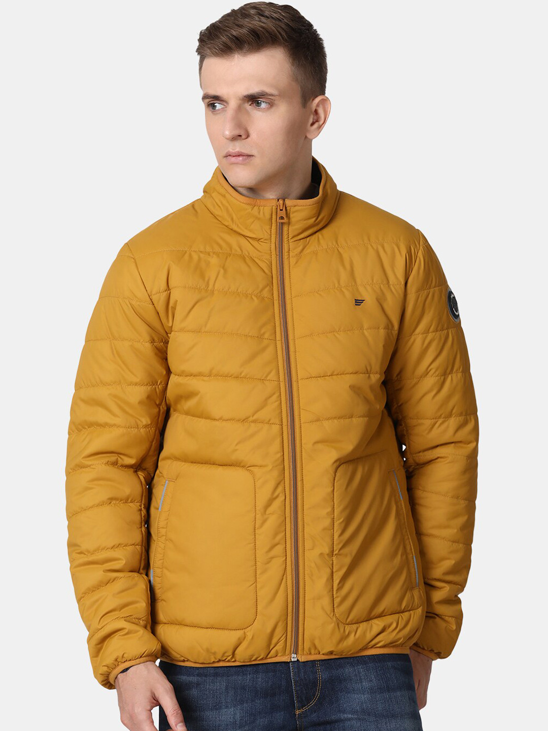 

t-base Men Yellow Windcheater Padded Solid Puffer Jacket