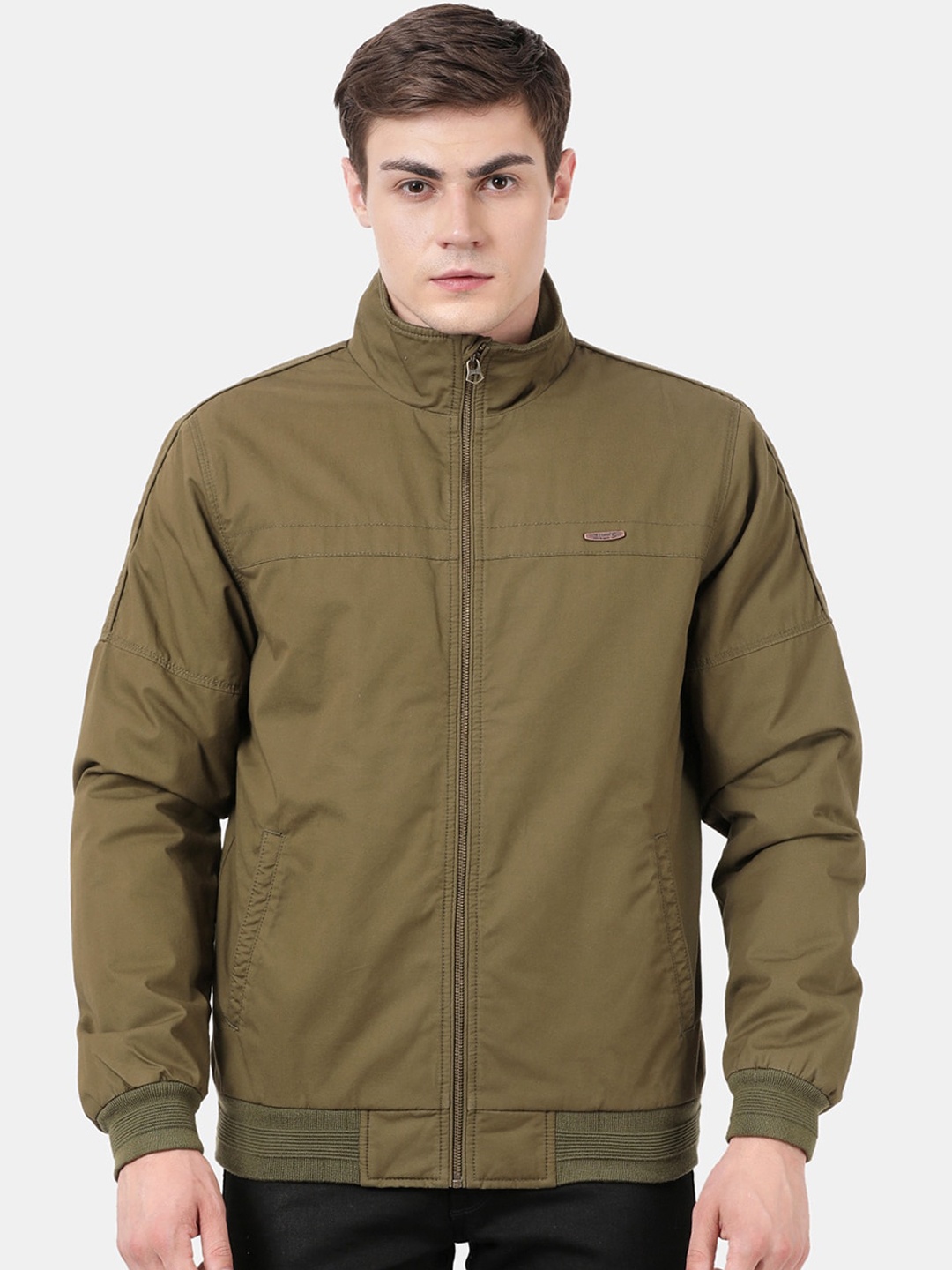 

t-base Men Green Windcheater Bomber Jacket, Olive